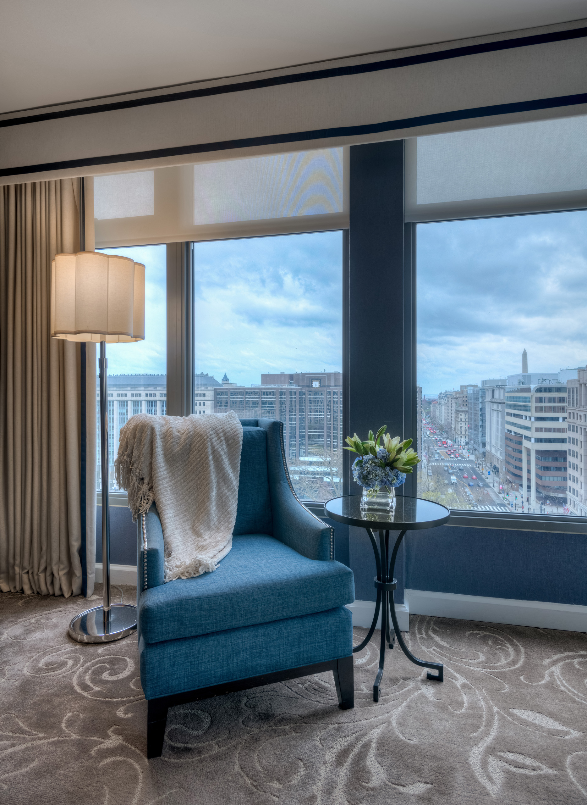 Corner suite view at Hamilton Hotel DC overlooking downtown Washington DC skyline