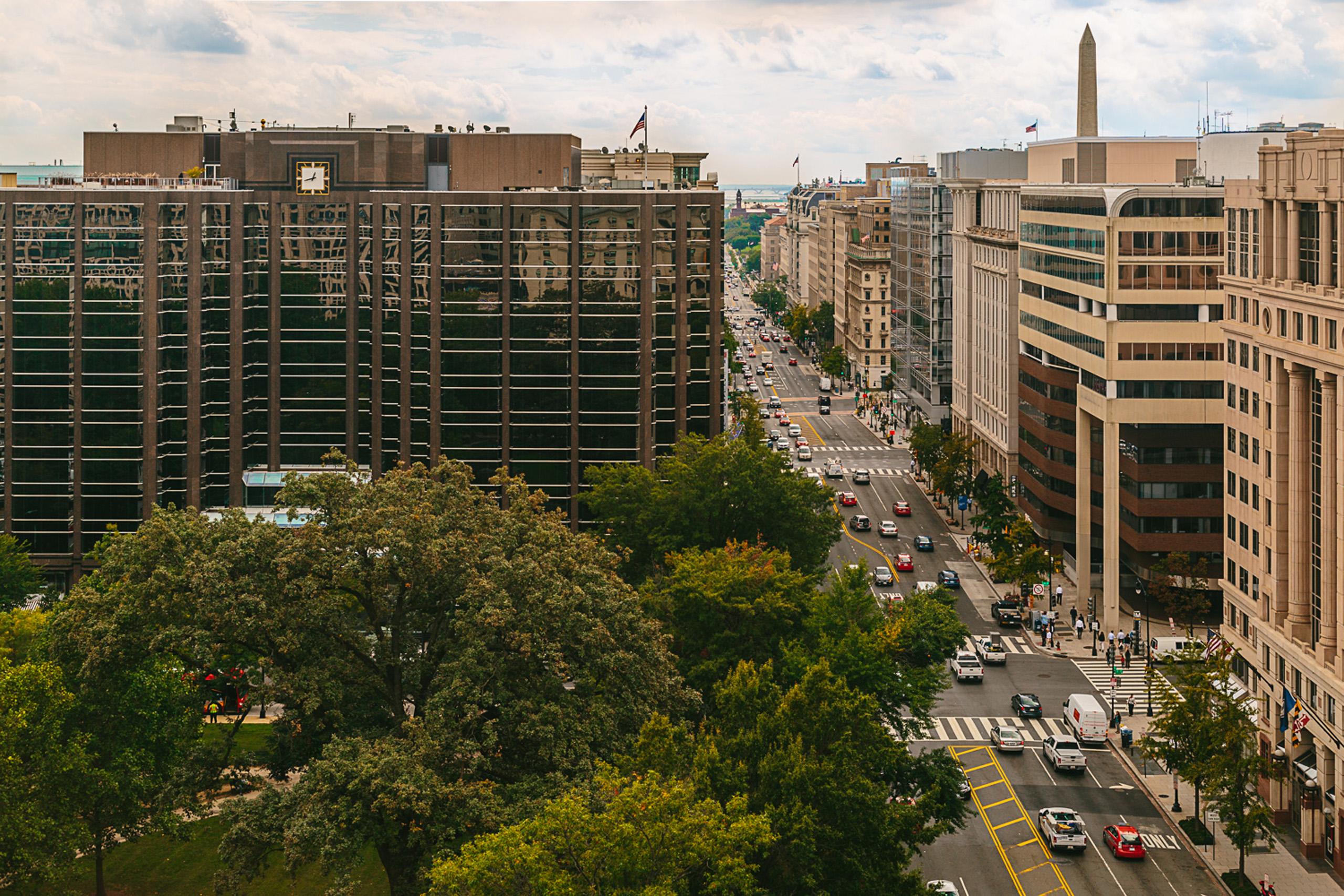 Downtown Washington, D.C. street with city traffic.