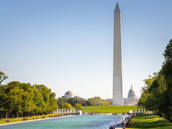 Washington Monument on a clear, sunny day